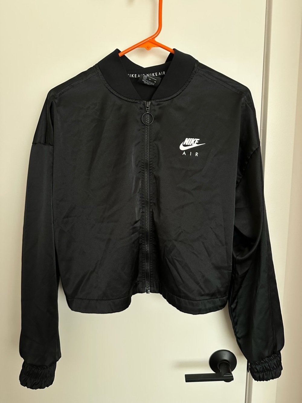 Nike Air Women's Black Bomber Jacket with White Logo